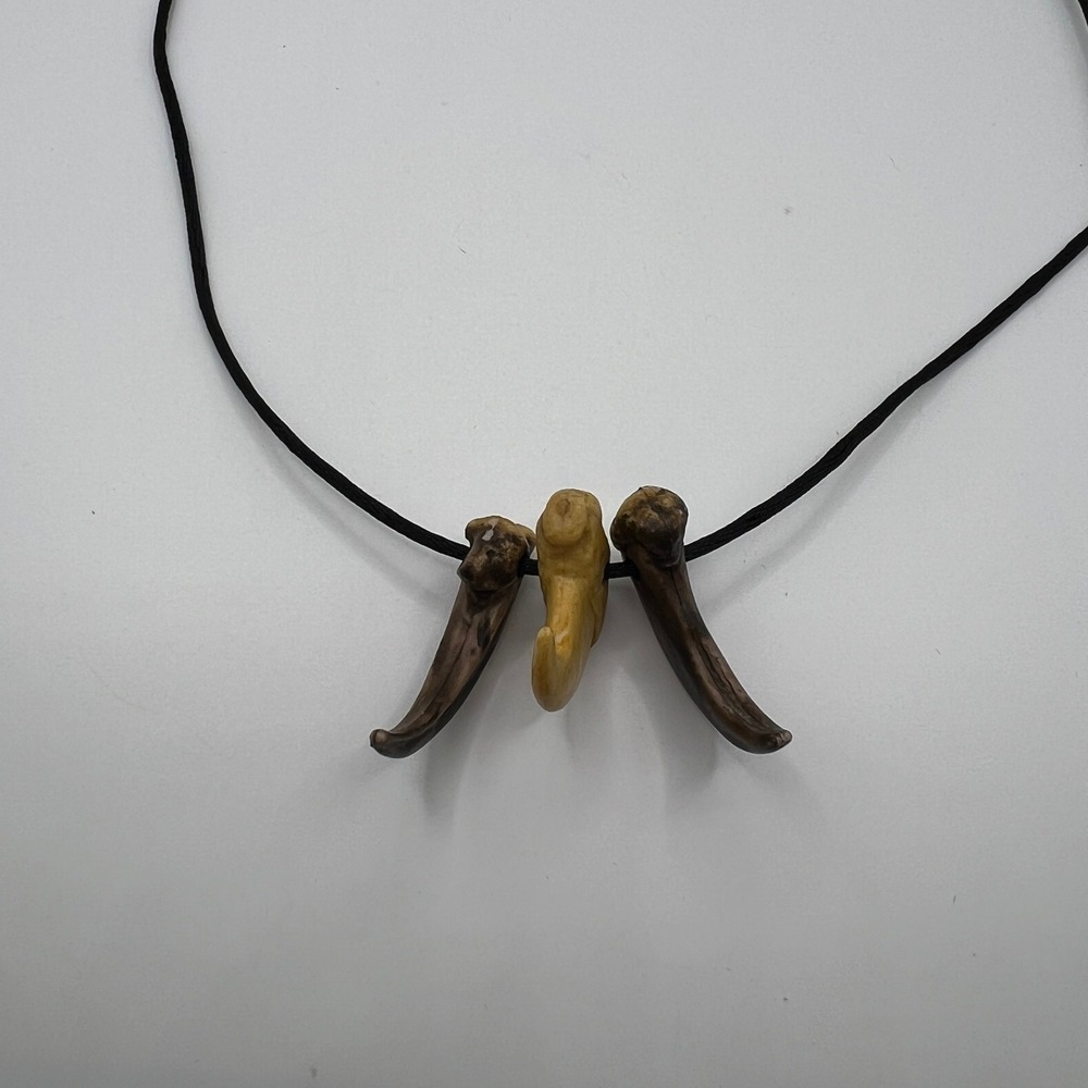 3 Claw Tooth Pendant Necklace Tribal Boho Primitive Style Black Cord Unisex - Picture 7 of 10